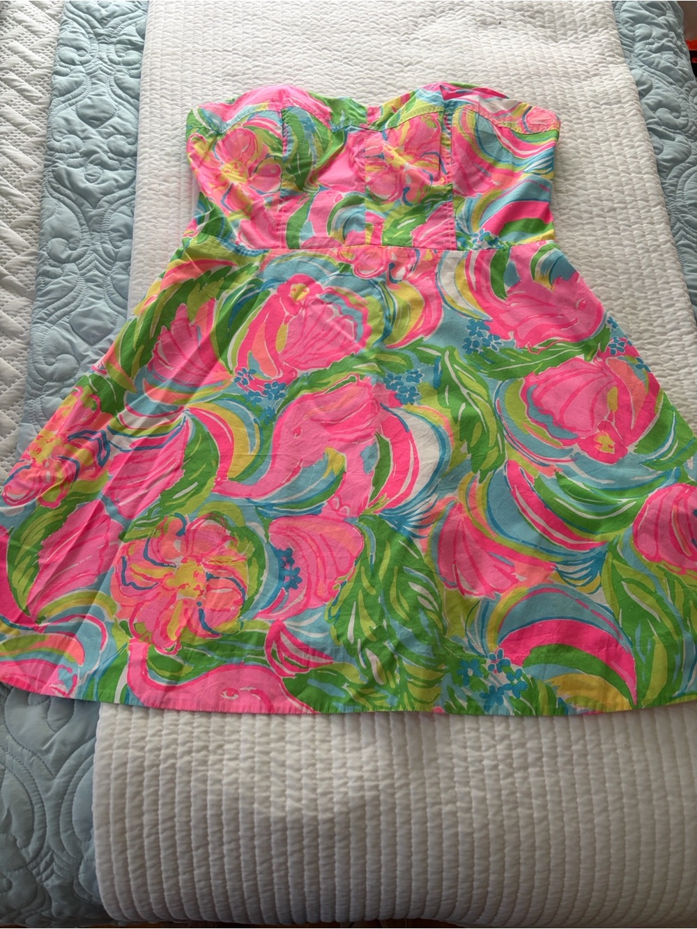 Lilly Pulitzer Strapless Floral Sundress in Hot Pink, Lime & Aqua